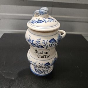 Vintage Arnart Blue Onion Danube Instant Coffe Jar Canister with lid Japan Cross